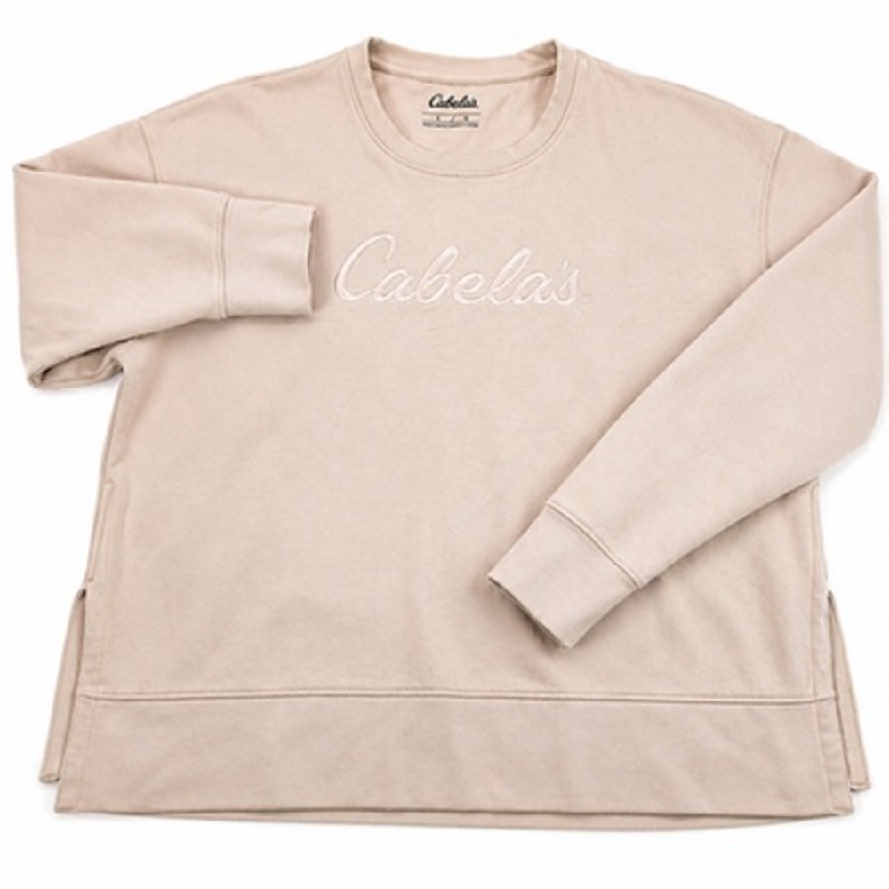 Cabelas Fleece Pullover Sweatshirt Mens Large Beige Crew Neck Outdoor